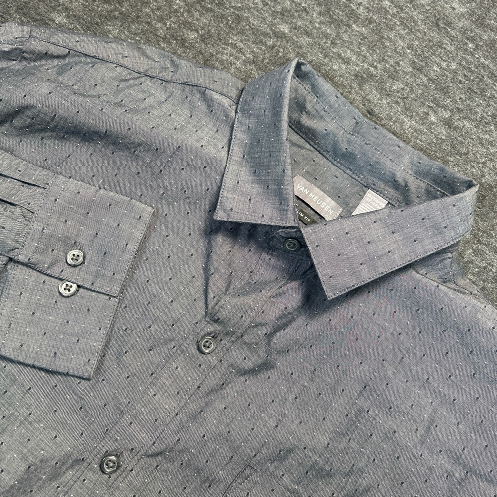 Van Heusen Men’s Slim Fit Button Down Long Sleeve Shirt XL 17-17.5 Gray Dots